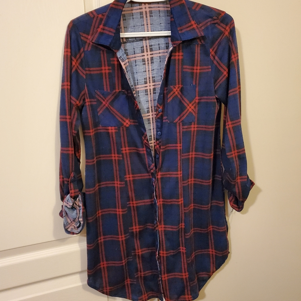 Soft blue and red button down shirt, size M from Ardenes. Worn twice